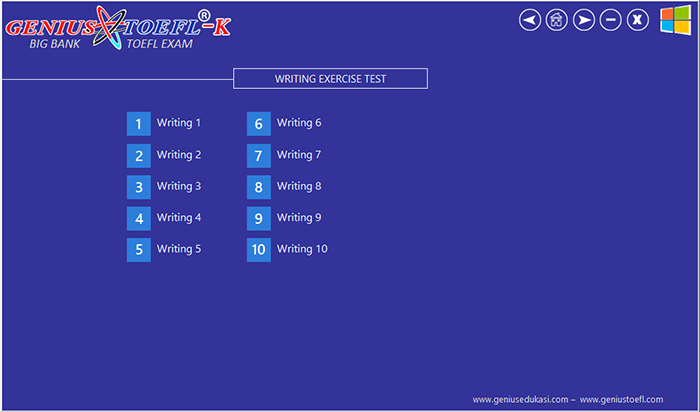 halaman menu writing genius toefl-k