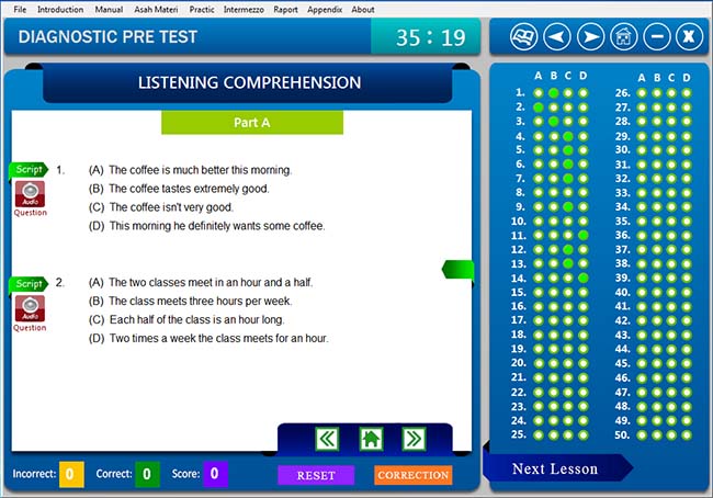 software belajar soal tes toefl Listening Pre Test two